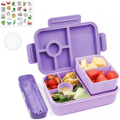 Produktbild von Brotdose Kinder mit Fächern 1300ML Lila Auslaufsicher 5 Fächer Bento Box Frühstücksbox Vesperdose Jungen Mädchen