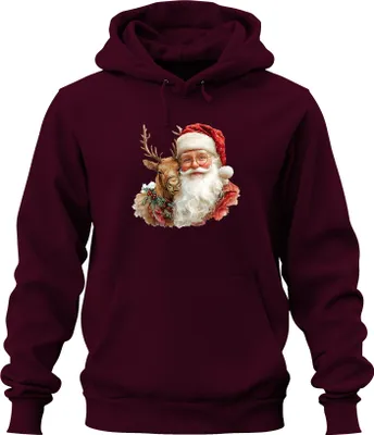 Produktbild von Weihnachtsmann Rentier Weihnachten Geschenk Vintage Retro Brille Uni Hoodie Kapuzenpullover, Burgundy, S