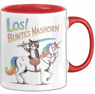 Produktbild von Sarkastische Katze Pferd Tasse Geschenk Buntes Nashorn (Rot)