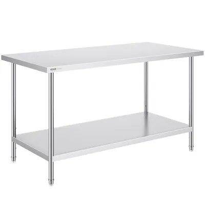 Zdjęcie produktu dla Stół przygotowawczy VEVOR ze stali nierdzewnej, solidny metalowy stół roboczy z 3 regulowanymi poziomami wysokości, komercyjna stacja robocza do kuchni, garażu, restauracji, podwórka 762 x 1524 x 864 mm