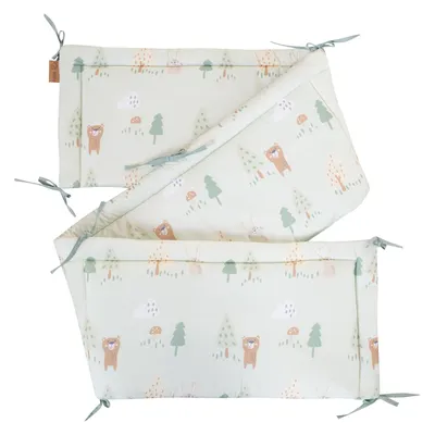 Produktbild von roba Nestchen für Babybetten Woodland Buddies - Bettumrandung geeignet für Babybetten 60 x 120 / 70 x 140 cm - Baumwolle mit Tier Motiv - Pastellgrün
