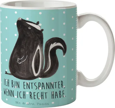 Produktbild von Mr. & Mrs. Panda Becher Stinktier Sitzen - Türkis Pastell - Geschenk, Büro, kaffeetasse keramik, schöne tasse, Spruch, Kaffeebecher, Besserwisser, Raubtier, Wildtier