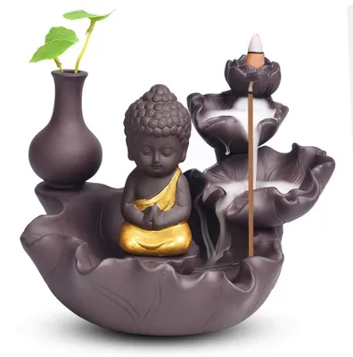 Productafbeelding van Wierooker Gouden Boeddha - Wierookhouder - Terugstromende Wierookhouder - Keramische Wierooker - Slaapkamerdecoratie - Aromatherapie Ornament