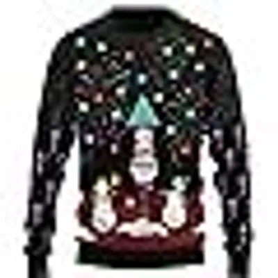 Produktbild von JAP Christmas Schneemann und Feuerwerk mit LED Lampe - Lustiger Hässlicher Weihnachtspullover Für Damen und Herren Ugly Christmas Sweater - Schwarz - XS