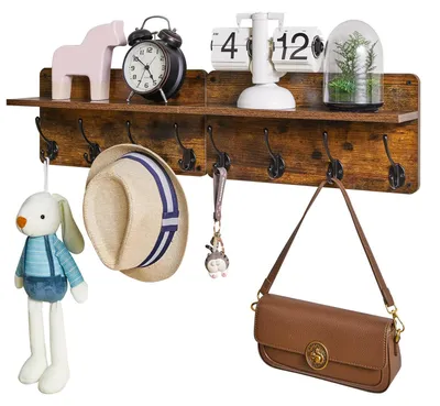 Wandgarderoben-Set 2er-Pack, 8 Haken, 80 cm, rustikales Braun