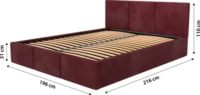 Produktbild von Muralo POLSTERBETT für Schlafzimmer Polsterbett mit Bettkasten und Gasdruckfeder Bett mit Polsterkopfteil Doppelbett 180x200 Bett mit Stauraum Weinrot