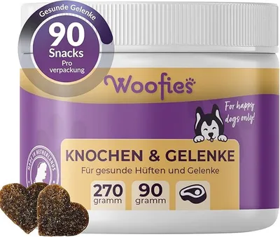 Obrázok produktu pre Woofies – Hip & Joint pre psov ako pamlsek – bedrá a kĺby – zmierňuje bolesť a príznaky artrózy – hovädzie mäso – 90 kusov