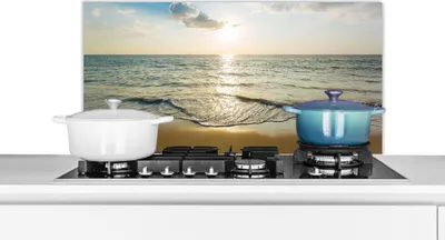 Produktbild von KitchenYeah®  Spritzschutz Küche - Küchenrückwand - Wandschutz für Herd und Spüle - Meer - Sommer - Strand 80x40 - Alu-Dibond (Alternative zum Spritzschutz aus Glas) - Hitzebeständig - Herdspritzschut