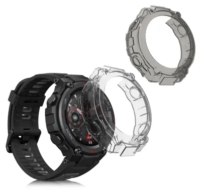 Produktbild von kwmobile 2x Sport Schutzhülle kompatibel mit Huami Amazfit T-Rex / T-Rex Pro Hülle - Silikon Cover klar - Case ohne Tracker - Schwarz Transparent
