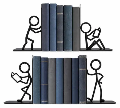 Produktbild von Buchstützen Metall, 2 Paar, 4 Stickfiguren‑Design, rutschfeste Buchhalter für Bücher, dekorative Buchständer für Schreibtisch, Büro und Bibliothek