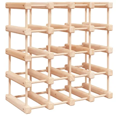 A wooden wine rack with multiple shelves.