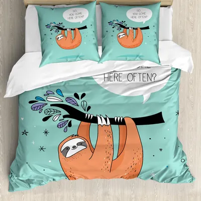Produktbild von ABAKUHAUS Tier Bettbezug Set, Sloth Zweig Baum Cartoon mit Lustig Zitat Skizze  Hand Gezeichnete Illustration, 200 x 200 cm + 80 x 80 cm, Mehrfarbig