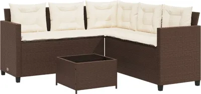 Produktbild von vidaXL Gartensofa in L-Form mit Tisch und Kissen Braun Poly Rattan