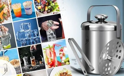 Immagine prodotto di Contenitore per ghiaccio in acciaio inossidabile da 13 litri, a doppia parete, con coperchio e pinze
