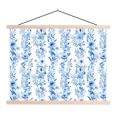 Produktbild von MuchoWow® Textilposter Blumen - Anemone - Blau - Muster 60x45 cm mit holzfarbenen Rahmen - Bild