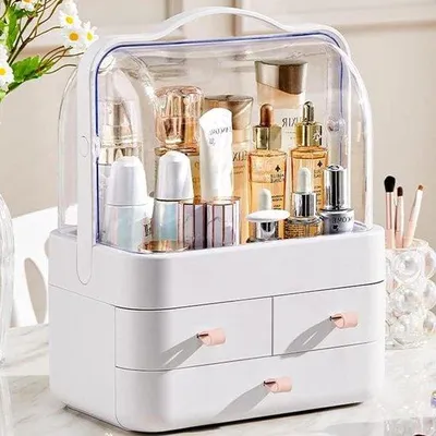 Image de Organiseur de coiffeuse rose transparent