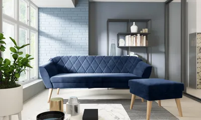 Immagine prodotto di Set di divani Divano a 3 posti + poggiapiedi Gambe alte in legno Divano moderno trapuntato con poggiapiedi Velluto