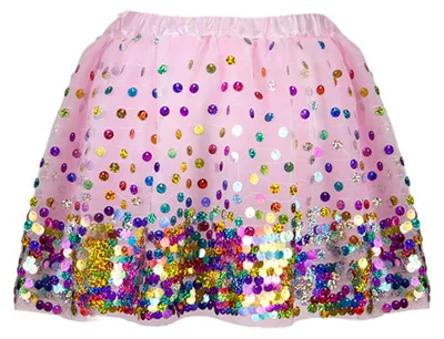Produktbild von Zartrosa Paillettenrock mit Regenbogen-Glanz für kleine Tanzmäuse (4-6 Jahre)