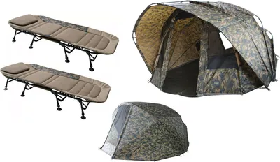 Produktbild von MK Fort Knox Camo Angelzelt 3,5 Mann mit 2 Angelliegen plus Winterskin