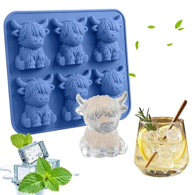 Mini-Eiswürfelform aus Silikon, 3D-Kuh-Design, blau, 19 x 14 x 2,5 cm