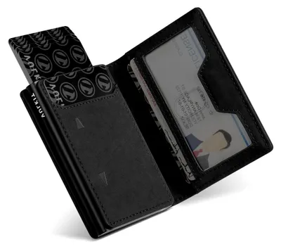 Produktbild von Kartenetui Herren mit Münzfach, Ausweisfenster und Aluminium Kreditkartenetui RFID/NFC geschützt, Leder Portemonnaie für Max. 10 Karten, Schwarz