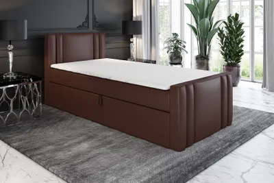 Produktbild von Boxspringbett, Jugendbett KLAUS 90x200 (Rechts) mit Bettkästen, Bonell-Matratze und Topper. Farbe: Dunkelbraun