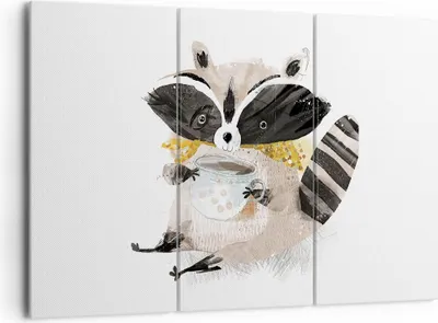 Produktbild von Bild auf Leinwand - Leinwandbild - 3 Teile - Waschbär Tasse Kinder - 165x110cm - Wand Bild - Wanddeko - Wandbilder - Leinwanddruck - Bilder - Wanddekoration - Leinwand bilder - CE165x110-4716