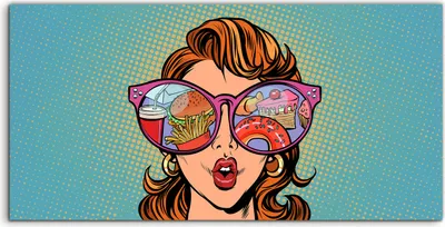 Produktbild von Coloray Spritzschutz aus Glas 120x60  Wandkunst Küchenrückwand Frau mit Sonnenbrille Pop Art Retro
