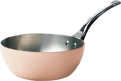 A single sauteuse pan with a silver handle against a white background.