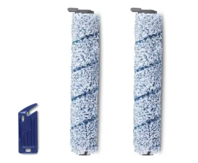 Two cleaning brush rollers and a small blue tool are displayed against a white background.