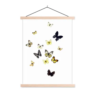 Produktbild von MuchoWow® Textilposter Schmetterlinge auf weißem Hintergrund 40x53 cm mit holzfarbenen Rahmen - Schlafzimmer