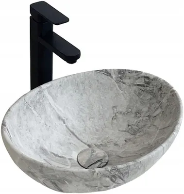 Produktbild von Aufsatzwaschbecken aus Keramik, auf die Arbeitsplatte zu stellen, Stein, grau, Marmor, rund