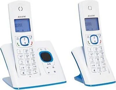 Produktbild von Alcatel F530, DECT-Telefon, Kabelloses Mobilteil, Freisprecheinrichtung, 50 Eintragungen, Anrufer-Identifikation, Blau, Weiß