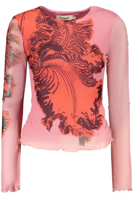 Produktbild von Rosa Damen Langarmshirt mit Orchideen-Druck und Rundhalsausschnitt