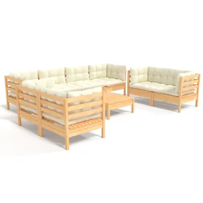 Produktbild von vidaXL 9-tlg. Garten-Lounge-Set mit Creme Kissen Kiefer Massivholz