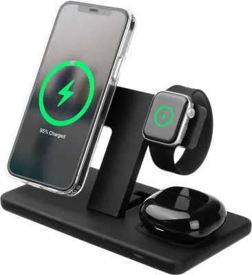 Produktbild von FIXED MagPowerstation mit 3-in-1 kabellosem Ladegerät und Magsafe-Halterung, 15W + 15W + 15W, schwarz