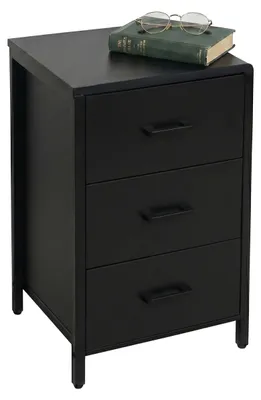 Produktbild von Relaxdays Nachttisch, 3 Schubladen, Metallrahmen, HxBxT: 60 x 40 x 40 cm, Schlafzimmer, eckiger Nachtschrank, schwarz