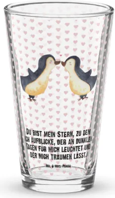 Produktbild von Mr. & Mrs. Panda Glas Pinguin Liebe - Transparent - Geschenk, Tumbler, Freundin, Hochzeitstag, Wasserglas, Longdrinkglas, Bierglas, Vertraut, Cocktailglas