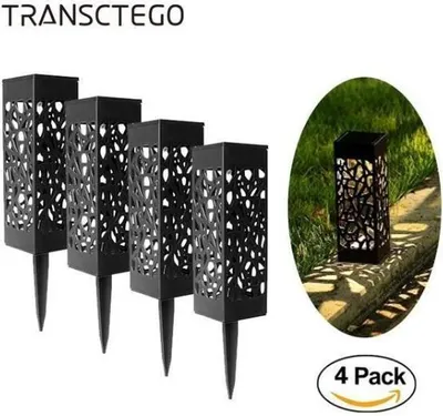 Produktbild von 4 Stück Solarlampen Bodenlampe für den Außenbereich Bodenlampe Hohler Designpfad Gartenlandschaftslampe - Warmweißes Licht