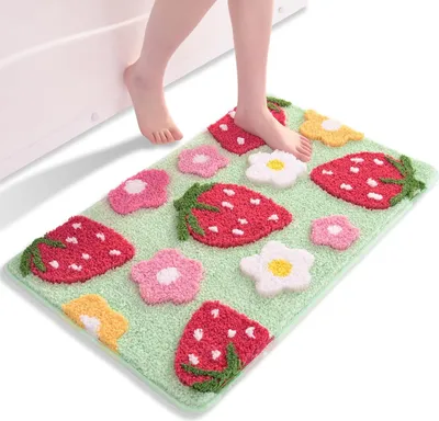 Productafbeelding van Antislip badmat met aardbeienprint, 45 x 65 cm, wasbaar, voor in de badkamer