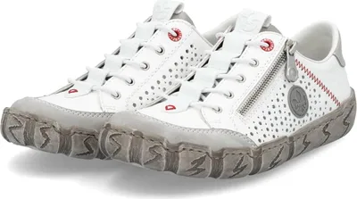 Zdjęcie produktu dla Rieker damskie wsuwane skórzane niskie buty z zamkiem błyskawicznym łatwe antypoślizgowe L0355, rozmiar:41 EU, kolor:Biały