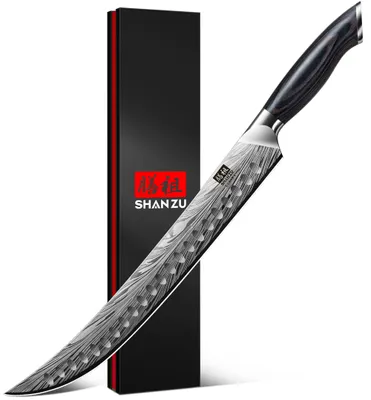 Produktbild von SHAN ZU Japanisches Fleischermesser aus Pulverstahl 30 cm Brustmesser zum Fleischschneiden, Tranchieren und Zerteilen Kohlenstoffreiche 12°-Scharfe Klinge Brechmesser mit Ergonomischem Pakkaholzgriff
