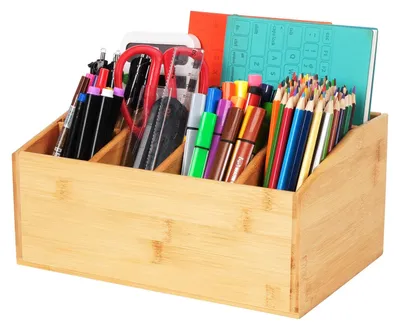 Schreibtisch-Organizer aus Bambus, 6 Fächer, Stiftebox