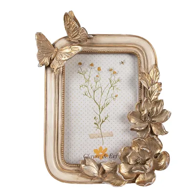 Obrázek produktu pro Clayre & Eef Rámeček na obraz 10x15 cm Zlaté polyresinové květiny