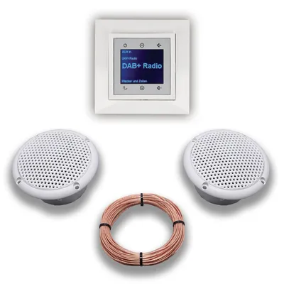 Produktbild von BERKER Unterputz DAB+ Radio 29848989 polarweiß glänzend mit 1fach Rahmen Berker + 2 x Feuchtraum / Badezimmer - Deckenlautsprecher Einbaulautsprecher + 20 Meter EBROM Lautsprecherkabel