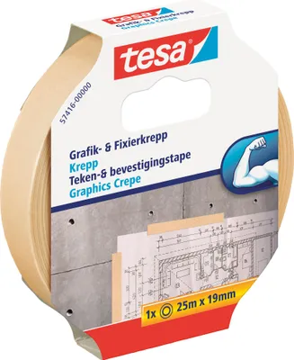 Produktbild von tesa® Kreppklebeband, tesa Grafik- und Fixier-Krepp, rückstandsfrei ablösbar, beschreibbar, 19 mm x 25 m, beige