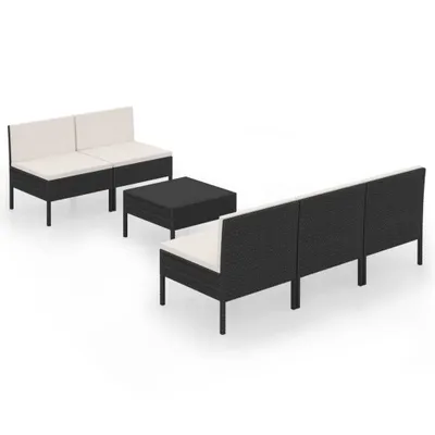 Produktbild von 6-tlg. Garten-Lounge-Set mit Auflagen Poly Rattan Schwarz