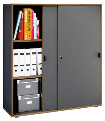 Produktbild von Büroschrank mit 3 Fächern | Aktenschrank mit Schiebetüren | Maße ca. H. 110 x B. 100 x T. 37 cm