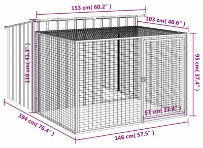 Produktbild von vidaXL Hundehütte mit Auslauf Anthrazit 153x194x110 cm Verzinkter Stahl