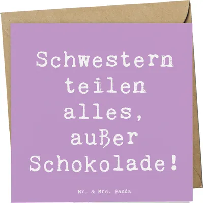 Produktbild von Mr. & Mrs. Panda Klappkarte Spruch Schwestern Liebe - Lavendeltraum - Geschenk, Humor, Lächeln, Teilen, Schokolade, Geschwisterliebe, doppelkarte, Glückwunschkarte